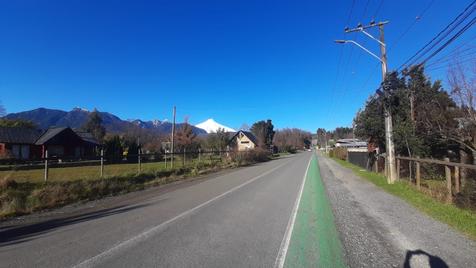 The road near Pucón with Villarrica Volcano ahead