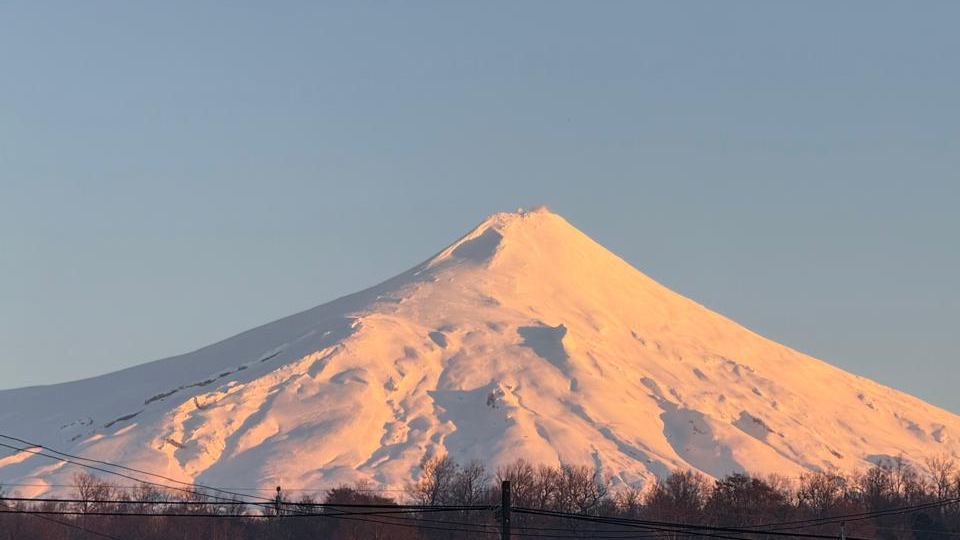 Snow on Villarrica Volcano in the last light of the day